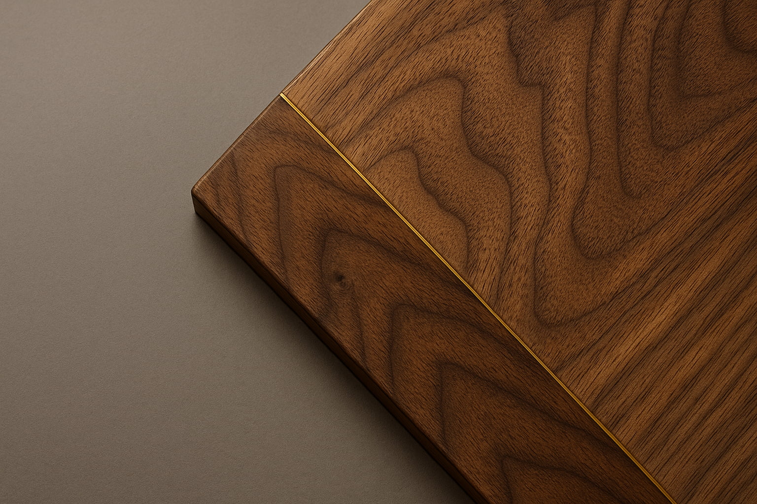 Minimal macro flatlay of natural wood veneers on a warm-gray matte surface for customization section.